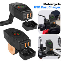 Load image into Gallery viewer, 36W Motorcycle Dual USB Charger Handlebar QC3.0 Fast Charging Waterproof 12V Phone Socket Adapter With Voltmeter Display Accessories
