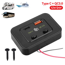 Load image into Gallery viewer, 12V/24V Car Fast Charger Type C + QC3.0 USB A PortLED Light Phone Charger Auto Adapter for RV RV Home Camper Caravans
