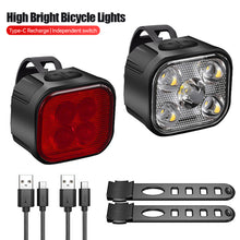 Load image into Gallery viewer, 5LED High Bright Bicycle Lights Cycling Lamp Front and Rear USB Rechargeable for MTB Bike Headlight Taillight Waterproof Lantern Lighting
