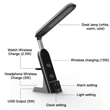 Load image into Gallery viewer, 15W 7-IN-1 Multifunctional Desk Lamp Wireless Charging Foldable Led Eye Protection Desk Lamp Mobile Charger With Alarm Clock
