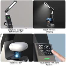 Load image into Gallery viewer, 15W 7-IN-1 Multifunctional Desk Lamp Wireless Charging Foldable Led Eye Protection Desk Lamp Mobile Charger With Alarm Clock
