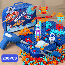 Load image into Gallery viewer, 230pcs Children DIY Tool Toys Set Electric Drill Screw Nuts 3D Puzzle Toy Pretend Play Tool Kits 2D/3D Educational Toy
