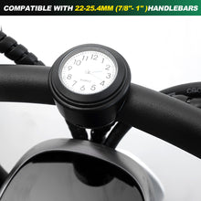 Load image into Gallery viewer, Motorcycle Handlebar Luminous Clock Mount Black for 22mm-25mm Scooter Bicycle Handlebar Waterproof Time Display Aluminum Quartz Watch
