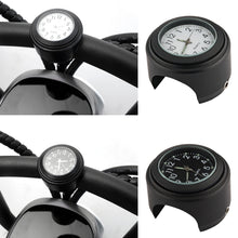 Load image into Gallery viewer, Motorcycle Handlebar Luminous Clock Mount Black for 22mm-25mm Scooter Bicycle Handlebar Waterproof Time Display Aluminum Quartz Watch
