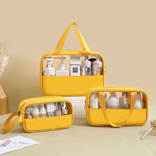 Load image into Gallery viewer, Splicing Makeup Bag PVC Translucent Large Capacity Bath Bag PU Waterproof Handheld Portable Travel Storage Bag
