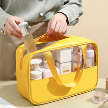 Load image into Gallery viewer, Splicing Makeup Bag PVC Translucent Large Capacity Bath Bag PU Waterproof Handheld Portable Travel Storage Bag
