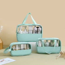 Load image into Gallery viewer, Splicing Makeup Bag PVC Translucent Large Capacity Bath Bag PU Waterproof Handheld Portable Travel Storage Bag
