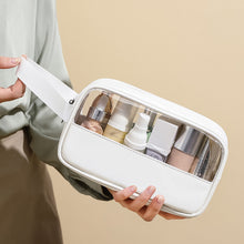 Load image into Gallery viewer, Splicing Makeup Bag PVC Translucent Large Capacity Bath Bag PU Waterproof Handheld Portable Travel Storage Bag
