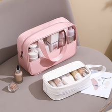 Load image into Gallery viewer, Splicing Makeup Bag PVC Translucent Large Capacity Bath Bag PU Waterproof Handheld Portable Travel Storage Bag
