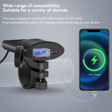 Load image into Gallery viewer, Motorcycle Dual USB Charger Handlebar 30W+18W PD+QC3.0 Fast Charging Waterproof 12V Phone Socket Adapter Accessories
