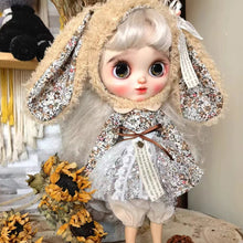 Load image into Gallery viewer, Handmade Doll Skirt Dress With Big Ear Rabbit Hat Doll Floral Patterned Dress For Ob22 Ob24 For Doll
