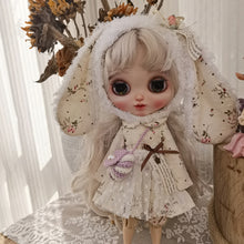 Load image into Gallery viewer, Handmade Doll Skirt Dress With Big Ear Rabbit Hat Doll Floral Patterned Dress For Ob22 Ob24 For Doll
