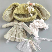 Load image into Gallery viewer, Handmade Doll Skirt Dress With Big Ear Rabbit Hat Doll Floral Patterned Dress For Ob22 Ob24 For Doll
