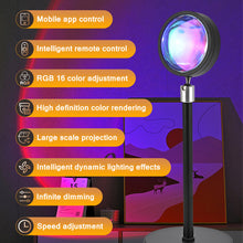 Load image into Gallery viewer, USB Sunset Lamp APP Bluetooth Remote Control LED Projector Photography Wall Atmosphere Lighting Projection Lamp for Bedroom Home Decor Gift
