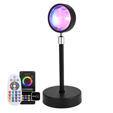 Load image into Gallery viewer, USB Sunset Lamp APP Bluetooth Remote Control LED Projector Photography Wall Atmosphere Lighting Projection Lamp for Bedroom Home Decor Gift
