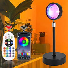 Load image into Gallery viewer, USB Sunset Lamp APP Bluetooth Remote Control LED Projector Photography Wall Atmosphere Lighting Projection Lamp for Bedroom Home Decor Gift
