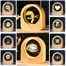 Load image into Gallery viewer, Wooden Base 3D Inner Carving Crystal Ball Luminous Galaxy Moon Ornaments Christmas New Year Creative Gift Nightlight
