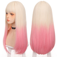 Load image into Gallery viewer, Bangs Colorful Gradient Long Straight Hair Full Wig Headband Straight Reference Picture Wig Heatresistant Synthetic Fiber Wig
