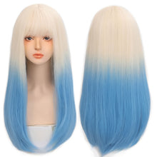 Load image into Gallery viewer, Bangs Colorful Gradient Long Straight Hair Full Wig Headband Straight Reference Picture Wig Heatresistant Synthetic Fiber Wig
