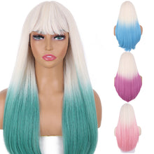 Load image into Gallery viewer, Bangs Colorful Gradient Long Straight Hair Full Wig Headband Straight Reference Picture Wig Heatresistant Synthetic Fiber Wig
