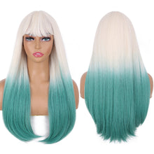 Load image into Gallery viewer, Bangs Colorful Gradient Long Straight Hair Full Wig Headband Straight Reference Picture Wig Heatresistant Synthetic Fiber Wig
