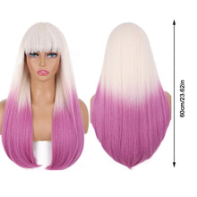 Load image into Gallery viewer, Bangs Colorful Gradient Long Straight Hair Full Wig Headband Straight Reference Picture Wig Heatresistant Synthetic Fiber Wig
