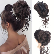 Load image into Gallery viewer, Curly Wig Headband Synthetic Wig Short Style Messy and Fluffy Long Beard Style Grab Clip Lazy Bun Head
