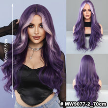 Load image into Gallery viewer, Fashionable Women's Mid Cut Dyed Wig Set Long Curly Hair Wig Cover Breathable Large Wave Elegant Simulation Wig Cover
