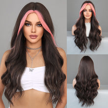 Load image into Gallery viewer, Fashionable Women's Mid Cut Dyed Wig Set Long Curly Hair Wig Cover Breathable Large Wave Elegant Simulation Wig Cover
