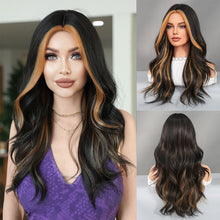 Load image into Gallery viewer, Fashionable Women's Mid Cut Dyed Wig Set Long Curly Hair Wig Cover Breathable Large Wave Elegant Simulation Wig Cover
