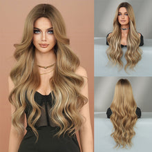 Load image into Gallery viewer, Fashionable Women's Mid Cut Dyed Wig Set Long Curly Hair Wig Cover Breathable Large Wave Elegant Simulation Wig Cover
