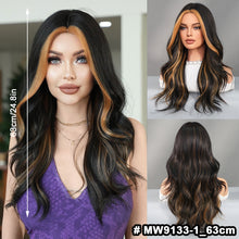 Load image into Gallery viewer, Fashionable Women's Mid Cut Dyed Wig Set Long Curly Hair Wig Cover Breathable Large Wave Elegant Simulation Wig Cover
