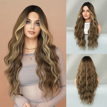 Load image into Gallery viewer, Fashionable Women's Mid Cut Dyed Wig Set Long Curly Hair Wig Cover Breathable Large Wave Elegant Simulation Wig Cover
