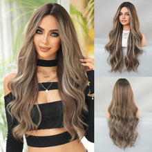 Load image into Gallery viewer, Fashionable Women's Mid Cut Dyed Wig Set Long Curly Hair Wig Cover Breathable Large Wave Elegant Simulation Wig Cover
