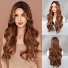 Load image into Gallery viewer, Fashionable Women's Mid Cut Dyed Wig Set Long Curly Hair Wig Cover Breathable Large Wave Elegant Simulation Wig Cover
