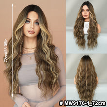 Load image into Gallery viewer, Fashionable Women's Mid Cut Dyed Wig Set Long Curly Hair Wig Cover Breathable Large Wave Elegant Simulation Wig Cover
