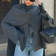 Load image into Gallery viewer, Solid Color Cape Scarf Collar Coat Fashionable Warm Comfortable Loose Short Coat Winter Long Sleeve Woolen Coat for Women

