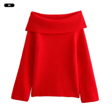 Load image into Gallery viewer, Solid Color loose Fashionable Knitted Sweater Autumn Winter Boat Neck Sweater Comfortable Warm Sweater Coat for Women
