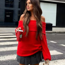Load image into Gallery viewer, Solid Color loose Fashionable Knitted Sweater Autumn Winter Boat Neck Sweater Comfortable Warm Sweater Coat for Women
