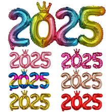 Load image into Gallery viewer, 16inch Happy New Year 2025 Digital Aluminum Film Balloon Happy New Year Balloon Banner New Year's Eve Party Decoration Set
