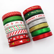 Load image into Gallery viewer, 5 Yards 10mm Christmas Ribbon Printed Christmas Polyester Ribbon For Handmade Wrapping Gift Christmas Decoration DIY Gift Packing
