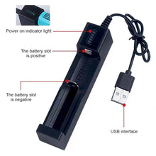 Load image into Gallery viewer, 3.7-4.2V Lithium Battery Universal Charger USB Smart Single Slot Charger For 26650/18650/14500/10440
