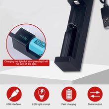 Load image into Gallery viewer, 3.7-4.2V Lithium Battery Universal Charger USB Smart Single Slot Charger For 26650/18650/14500/10440
