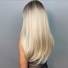 Load image into Gallery viewer, With Bangs Brown Blonde Long Straight Synthetic Wigs Cosplay Wig for Women High Temperature Natural Fake Hair
