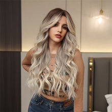 Load image into Gallery viewer, Ins Style Black Gradient Gold Wig Eight Character Bangs Curly Hair High Temperature Silk Wig Women False Hair Cover
