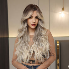 Load image into Gallery viewer, Ins Style Black Gradient Gold Wig Eight Character Bangs Curly Hair High Temperature Silk Wig Women False Hair Cover
