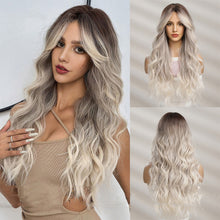 Load image into Gallery viewer, Ins Style Black Gradient Gold Wig Eight Character Bangs Curly Hair High Temperature Silk Wig Women False Hair Cover
