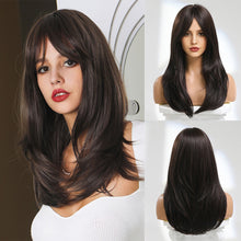 Load image into Gallery viewer, Cosplay False Hair Punk Style Pink Gradient Dark Brown Cosplay Bangs Long Straight Hair Wig Whole Wig Cover
