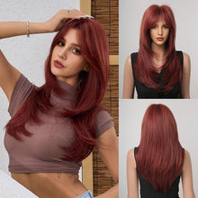 Load image into Gallery viewer, Cosplay False Hair Punk Style Pink Gradient Dark Brown Cosplay Bangs Long Straight Hair Wig Whole Wig Cover
