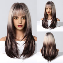 Load image into Gallery viewer, Cosplay False Hair Punk Style Pink Gradient Dark Brown Cosplay Bangs Long Straight Hair Wig Whole Wig Cover

